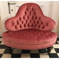 A 19thC buttoned upholstered nursing chair on ceramic castors, possibly Gillows. 77 h x 88cm w. Ht t... 