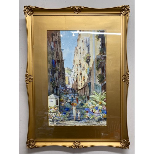 1187 - Watercolour and gouache, of a busy Italian street. Signed lower right Gianni. Image size 42 x 26cm. ... 