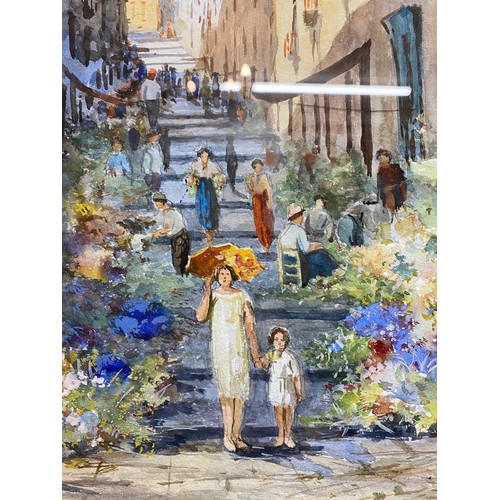 1187 - Watercolour and gouache, of a busy Italian street. Signed lower right Gianni. Image size 42 x 26cm. ... 