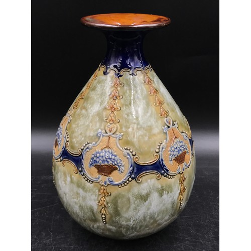 151 - A Royal Doulton stoneware vase by Louisa Wakely of baluster form with flared neck, raised and moulde... 