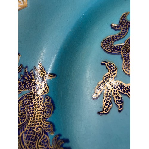 152 - Two late 19thC Mason's Ironstone plates, one blue ground depicting dragons, the other yellow ground ... 