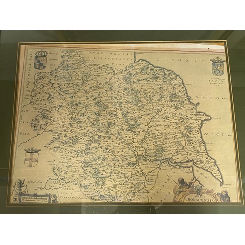 933 - A collection of framed reproduction maps to include The Ridings of Yorkshire, Anglia, Birds Eye View... 