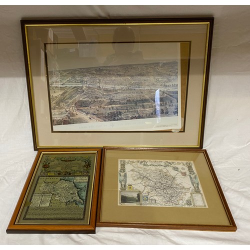 933 - A collection of framed reproduction maps to include The Ridings of Yorkshire, Anglia, Birds Eye View... 