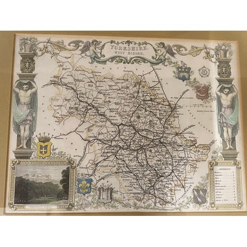 933 - A collection of framed reproduction maps to include The Ridings of Yorkshire, Anglia, Birds Eye View... 