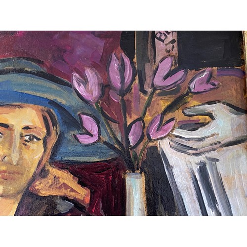 1185 - Oil on board of two figures bearing the signature N. Gontcharova. Signed lower right.  Image size 43... 