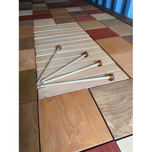 1110A - A hand built wooden musical table. Interchangeable squares, mainly percussion noises and 2 xylophone... 