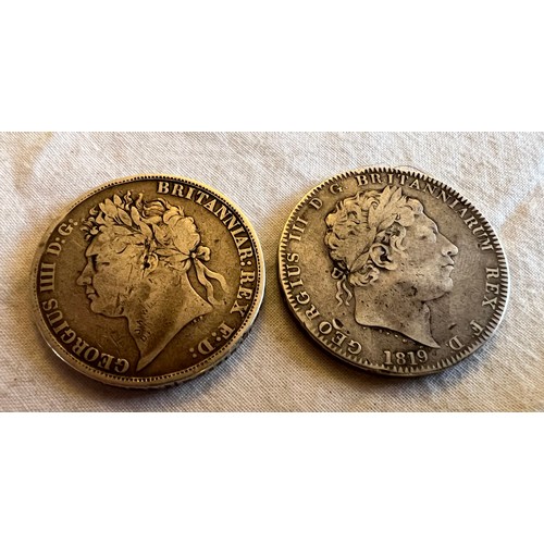 552 - Two George III crowns, 1819 and 1821.