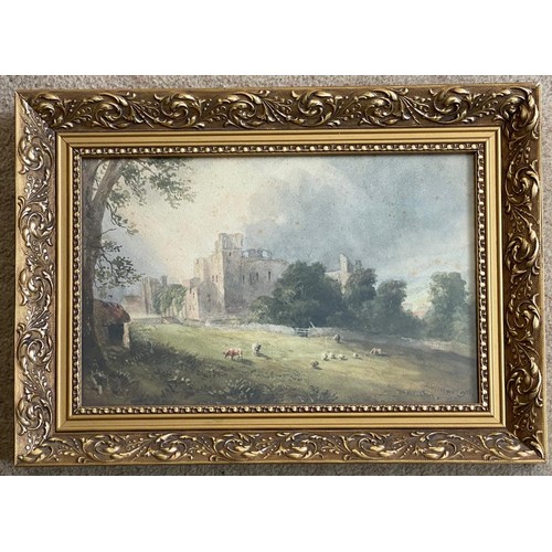 1186 - William Gray watercolour of Middleham Castle in gilt frame. Unsigned. 'Middleham Castle 1874' to low... 