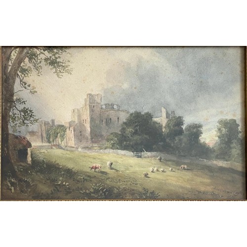 1186 - William Gray watercolour of Middleham Castle in gilt frame. Unsigned. 'Middleham Castle 1874' to low... 