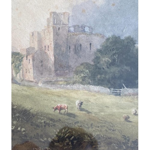 1186 - William Gray watercolour of Middleham Castle in gilt frame. Unsigned. 'Middleham Castle 1874' to low... 