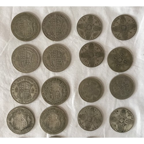 783 - Coins to include 18 pre 1947 half crowns, 9 two shillings, 9 sixpences and two one shillings in tota... 