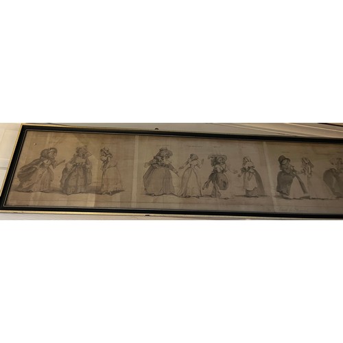 1115 - Various prints from Hogarth’s School for Scandal mounted in one frame. 183cm x 25cm.