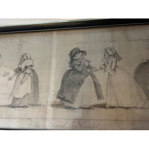 1115 - Various prints from Hogarth’s School for Scandal mounted in one frame. 183cm x 25cm.