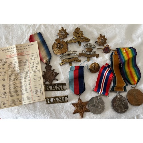 945A - Cap badges and medals for Slee to include Victory medal, 1939-45 star, 1914–15 Star etc, West Yorksh... 