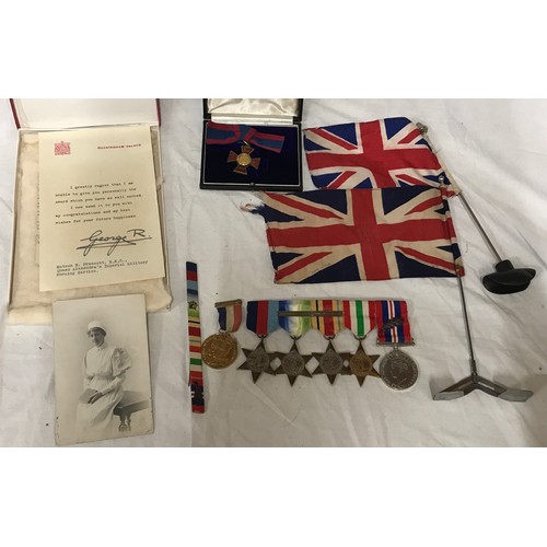 943 - A group of five WWII medals including Atlantic, African and Italy Star. Awarded to Matron E Prescott...