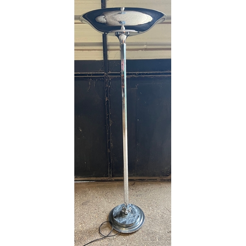 911A - A chrome art deco style standard lamp with marble base,  176cm h.