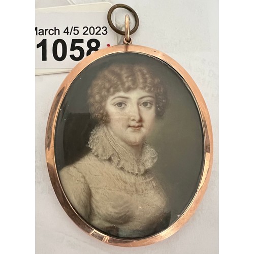 1058 - A oval portrait miniature on ivory inscribed to reverse H.R.H Frederica Duchess of York by Richard C... 