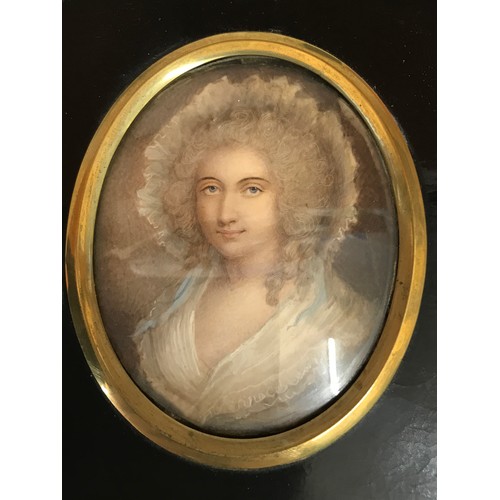 1027 - Portrait miniature on ivory of Lady Fitzherbert circa 1800. Frame 13.5 x 11cm. Ivory submission refe... 