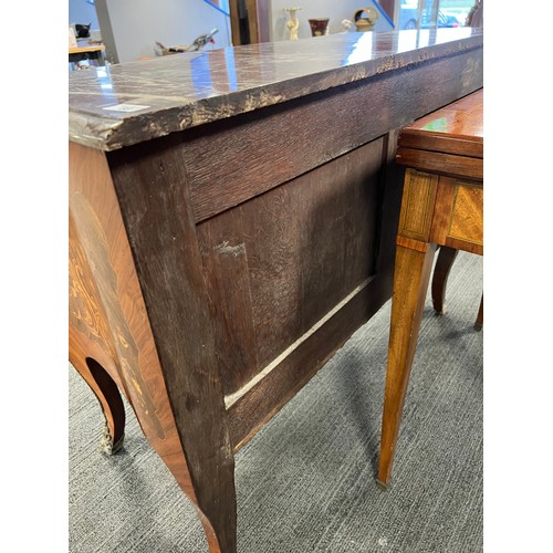 68 - A 19thC French marquetry commode with marble top and  ormolu mounts with two drawers, 114cm w x 53cm... 