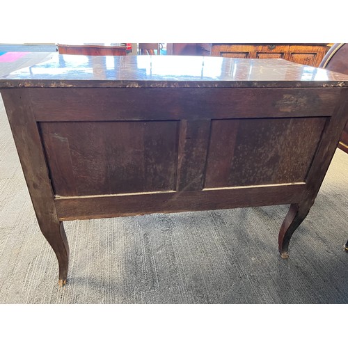 68 - A 19thC French marquetry commode with marble top and  ormolu mounts with two drawers, 114cm w x 53cm... 