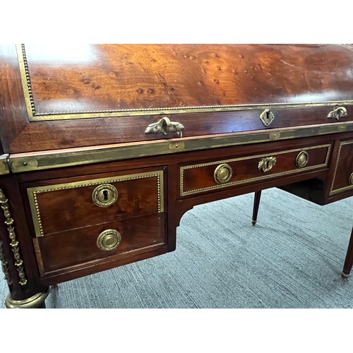 71 - Fine quality French cylinder bureau in plum pudding mahogany with brass mounts, finished to reverse.... 