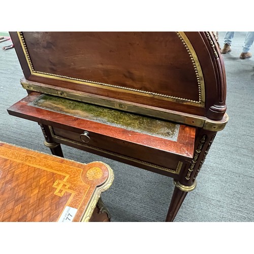 71 - Fine quality French cylinder bureau in plum pudding mahogany with brass mounts, finished to reverse.... 