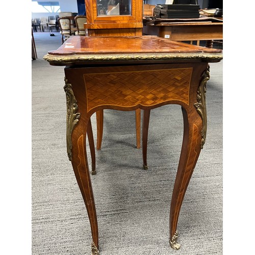 70 - A 19thC parquetry ladies dressing table with ormolu mounts made by and stamped Lamb of Manchester. 6... 