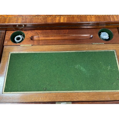 77 - A 19thC French metamorphic writing/card table in mahogany with parquetry top. 74cm w x 48cm d x 77cm... 