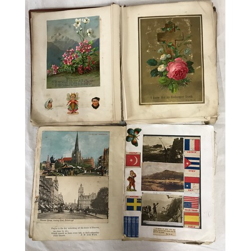 1277 - Two filled scrap books containing post cards, pictures, advertising and newspaper cutouts etc.