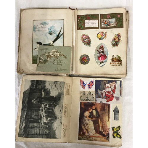 1277 - Two filled scrap books containing post cards, pictures, advertising and newspaper cutouts etc.