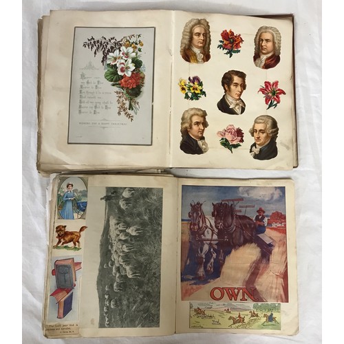 1277 - Two filled scrap books containing post cards, pictures, advertising and newspaper cutouts etc.