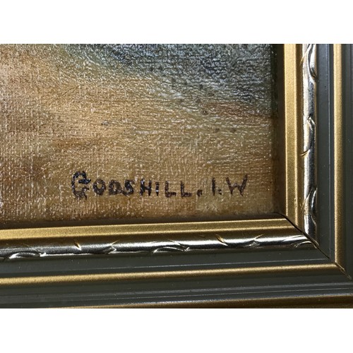 1317 - An oil on canvas in gilt frame of Godshill I.W. signed and dated lower left R Moore?. Image size 24 ... 