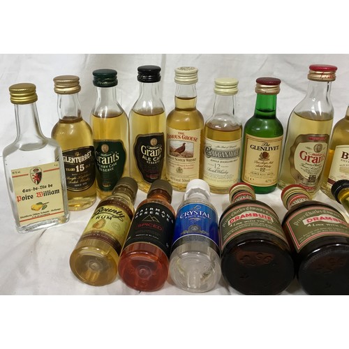 698 - Assorted miniatures to include: Whisky (11) Grants (3) Macallan (1) and Liqueur, Rum etc  - approx 5... 