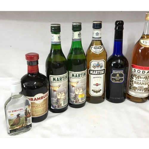 700 - Eleven assorted bottles of spirits to include Southern Comfort, Martini (3), Drambuie, Dubonnet, Por... 