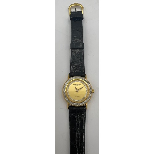 498 - A vintage Raymond Veil ladies wristwatch in 18 carat gold plate on original strap.