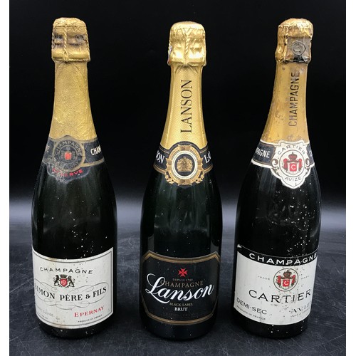 701 - 3 Bottles of champagne to include Lansonblack label brut, Cartier and Simon Pere & Fils. Along with ... 