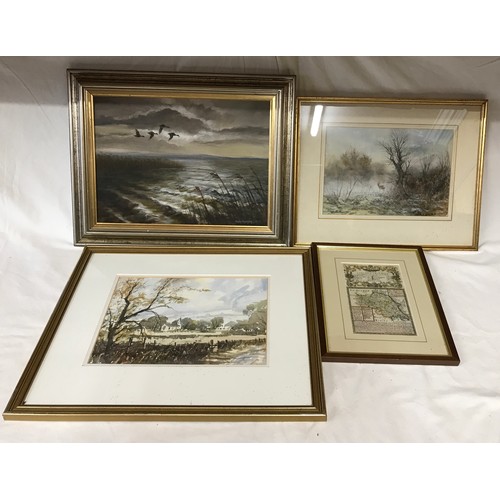 1321 - A collection of painting and prints to include an oil on board entitled 'Teal on Solway' signed Phil... 