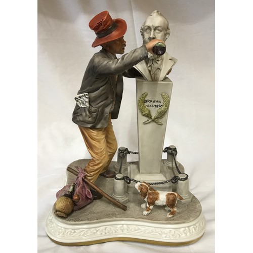 202 - A Capodimonte Figure of a Drunk, Giving J. Brahms a Drink. Signed by Artist Giglid.