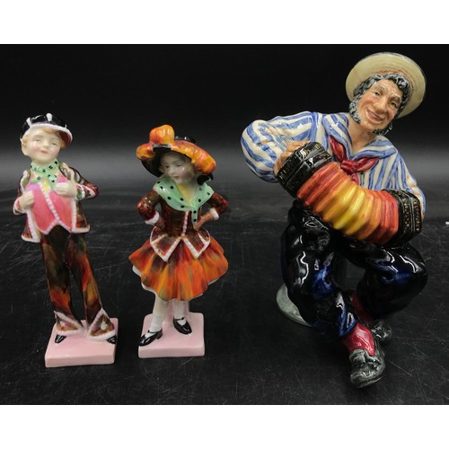 204 - A Royal Doulton figure 'Jolly Sailor' HN2172 16cm h along with two Royal Doulton figures 'Pearly Boy... 