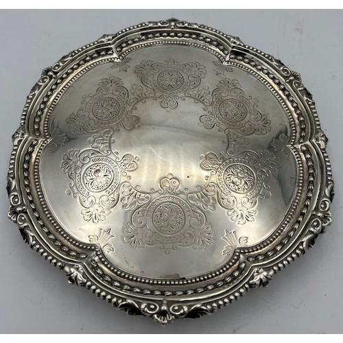 787 - Silver salver Sheffield 1897, maker Martin Hall and co. Weight 350gm, 20cm d.