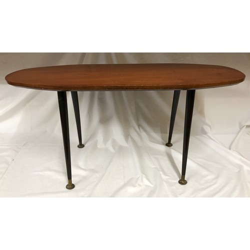 17 - Two mid Century side tables with screw legs one 41cm h x 86cm l and one 33cm h x 87cm l.
