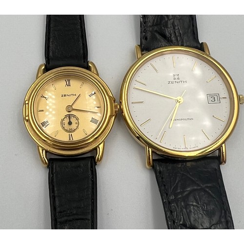 501 - Two boxed Zenith wristwatches to include a lady's and a gentleman's Cosmopolitan with date aperture,... 