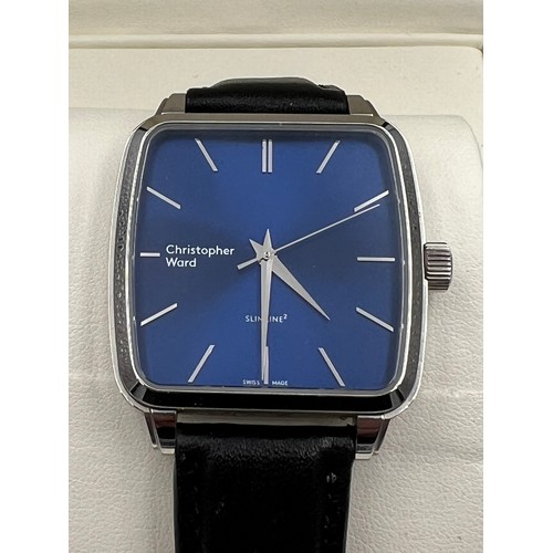 A boxed Christopher Ward C5 Malvern Automatic MKII Slimline 2 gentleman s wristwatch on black leathe