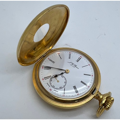 488 - A gold filled half hunter pocket watch by JW Benson London.