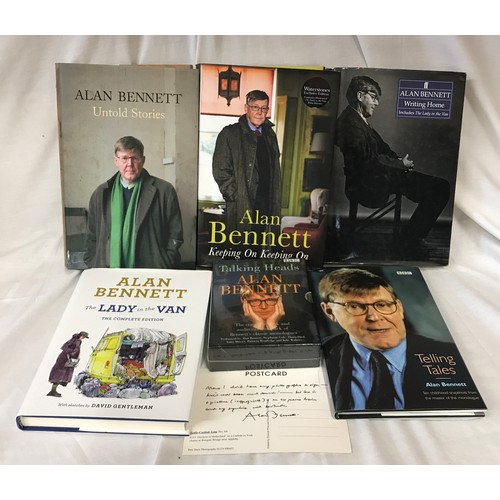 1282 - English actor, author, playwright Alan Bennett Signed postcard along with 5 books, two of which are ... 