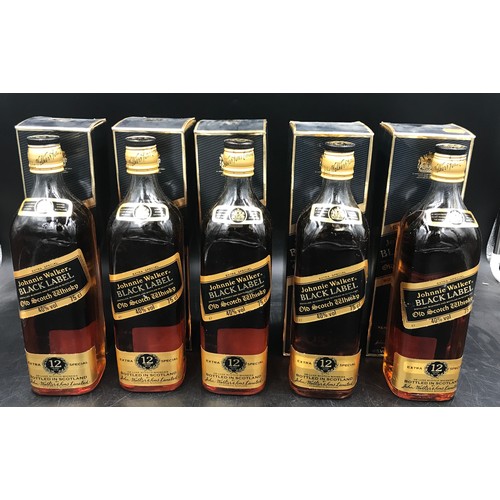 708 - Five boxed bottles of Extra Special Johnnie Walker Black Label scotch whisky 12 years old.