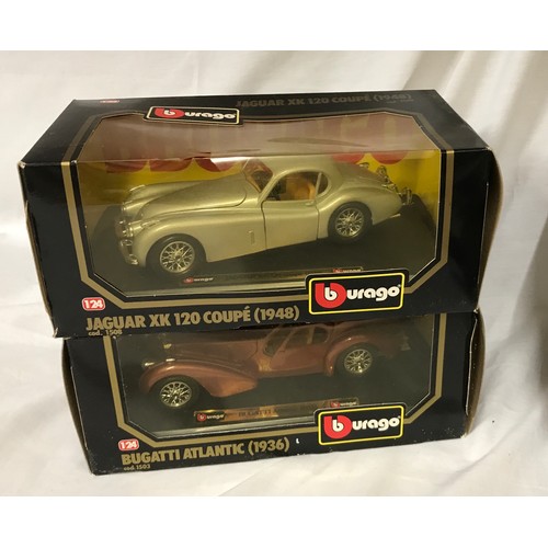 900 - Five Boxed Burago diecast models to include Mercedes-Benz SSK (1928) x 2, Bugatti 