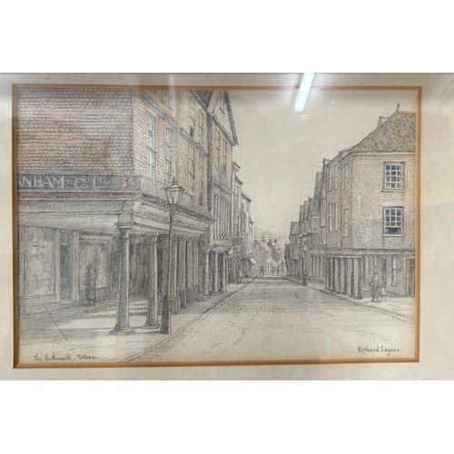 1326 - Richard Sayers (British, 1872-?) Three pencil and watercolours, 'The Butterwalk,Totnes', 'The Custom... 