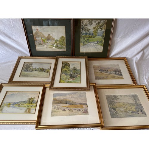 1327 - A collection of eight framed watercolours by the same unknown artist of country scenes: 'South lane ... 