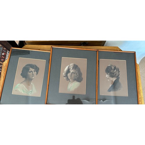 1328 - M. Tyrrell, Three pastel portraits of ladies. Frames 42 x 34.5cm.